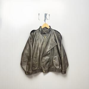 Abercrombie & Fitch Vintage Bomber Jacket Brown Vegan Leather L Men’s